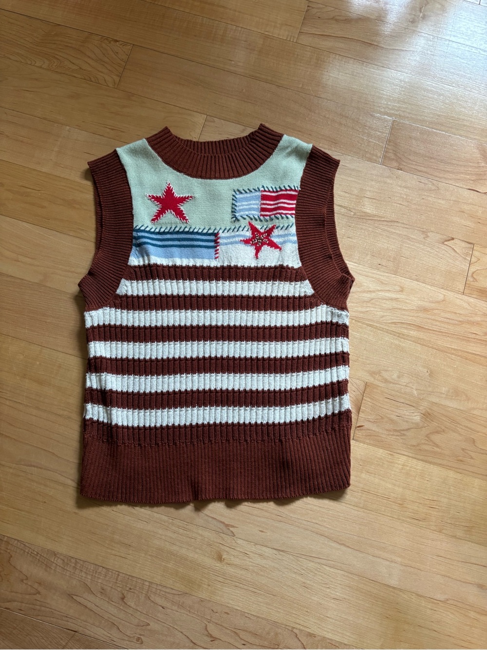 Maeve Rust Red and Cream Striped Knit Sweater